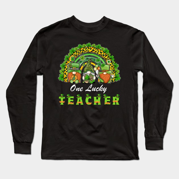 One Lucky Teacher Shamrock St Patrick's Day Groovy Retro Long Sleeve T-Shirt by KRMOSH